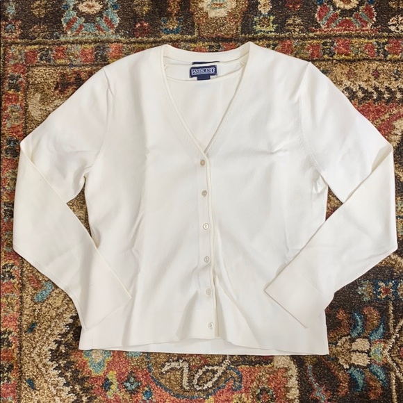 Lands End Vneck Cream Cardigan Sweater 